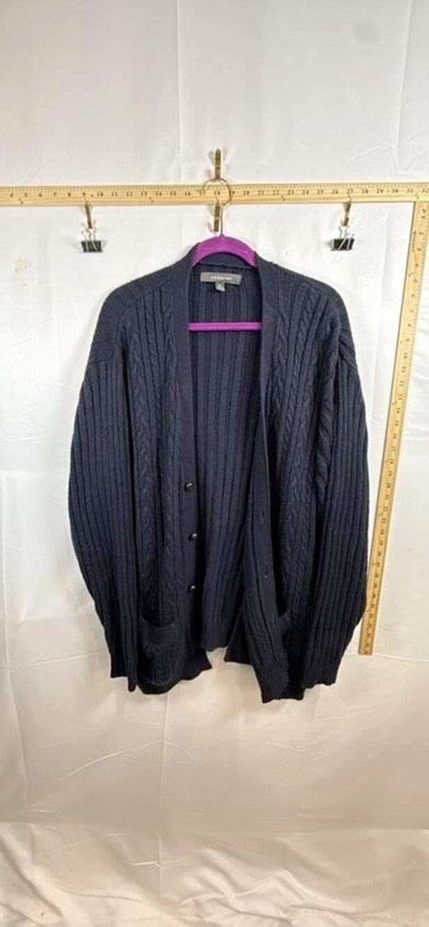Croft & Barrow Womens XL Navy Blue Cable Knit V-Neck Button Cardigan Sweater
